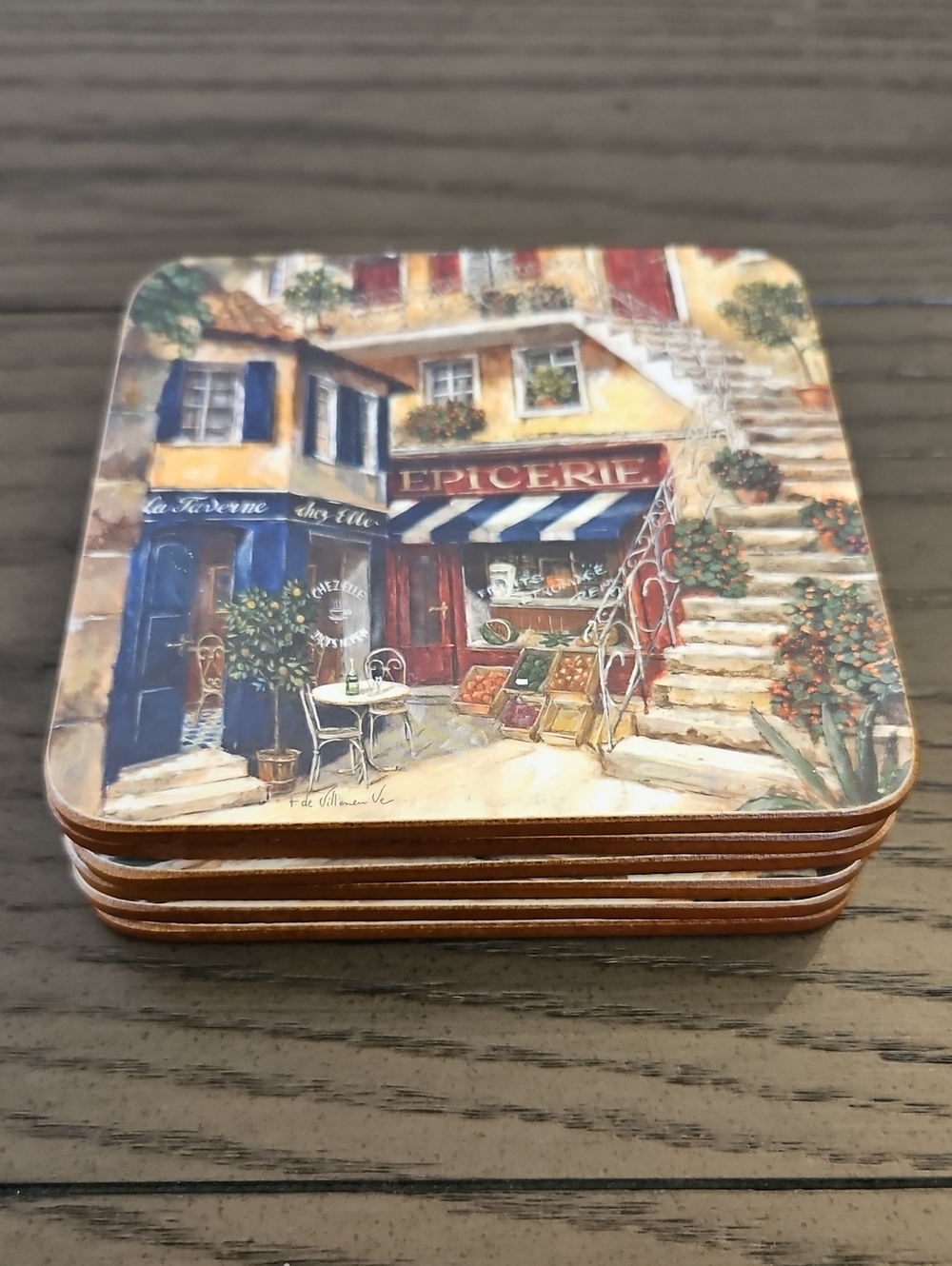 Decorative French Street Scene Coasters - Yellow & Blue